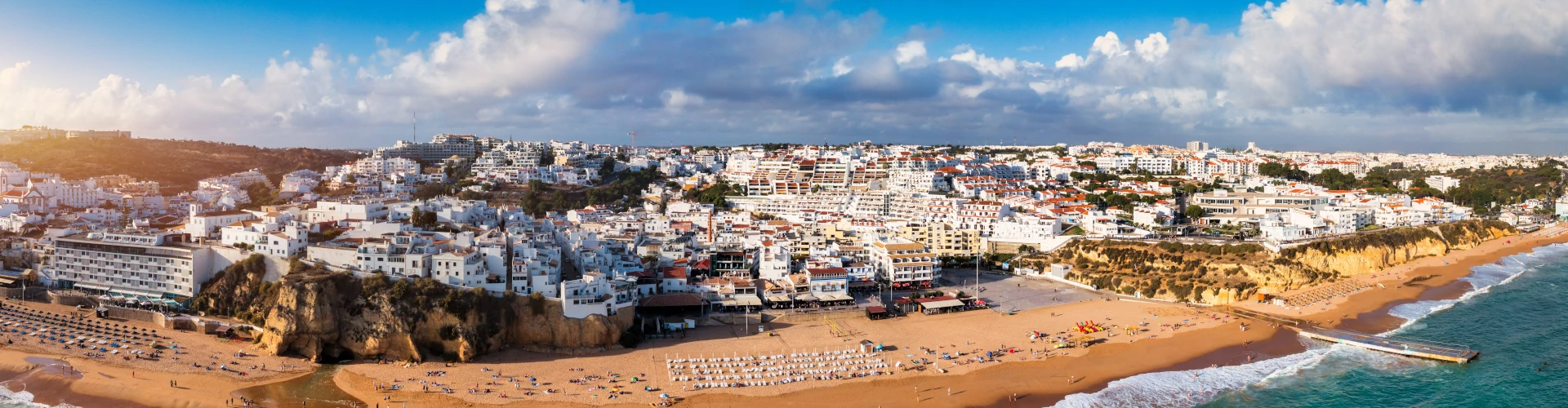 Coastal view of Portugal with beach and city