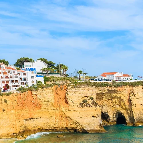 Beach and cliffs in Carvoeiro, Algarve, Portugal
