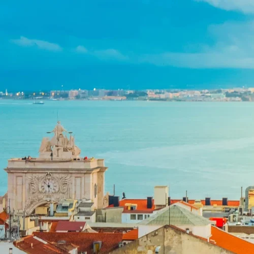View of buildings and the Tagus River in Lisbon, Portugal